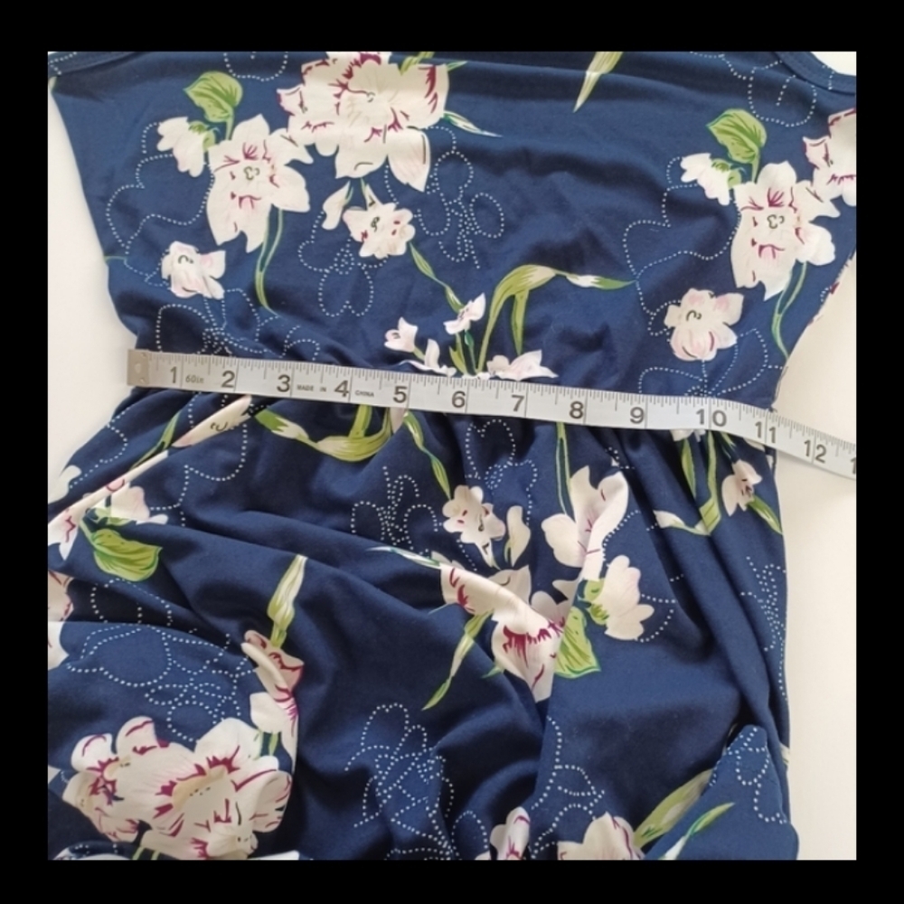AUSELILY Blue Navy Garden Floral Maxi Soft Stretchy Modest Pocket Summer Dress - Picture 13 of 15
